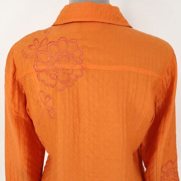 Chicos Jacket 1 Womens Medium 8 Orange Embroidered Floral Blazer Pockets Career - Picture 9 of 15